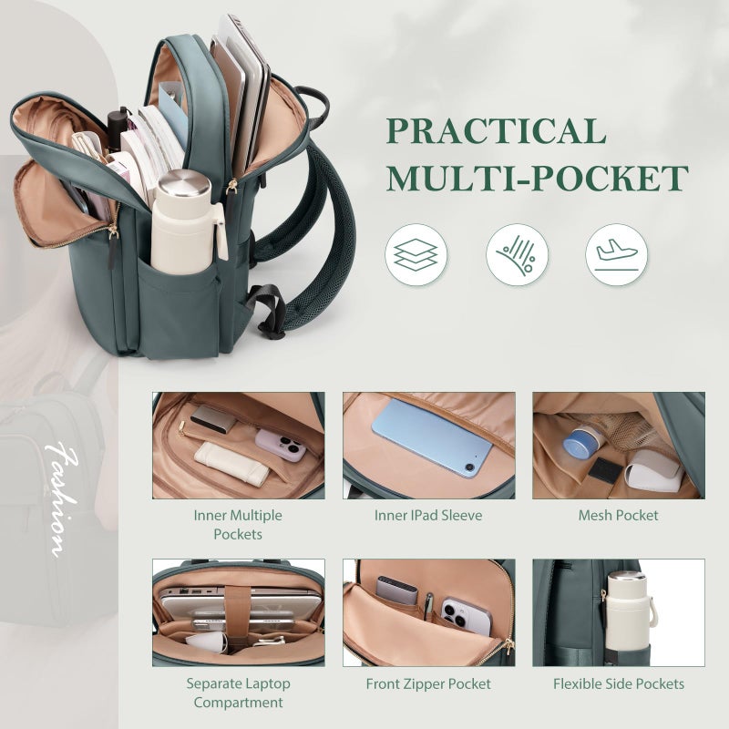 GOLF QUALITY Travel Backpack for Women Personal Carry On Bag Business Weekender Hiking Multilayer Laptop Bag,16 Inch,DarkGreen - Image 2