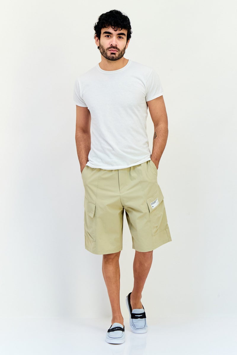 SELECTED Men Cargo Fit Solid Cargo Shorts, Beige - Image 3