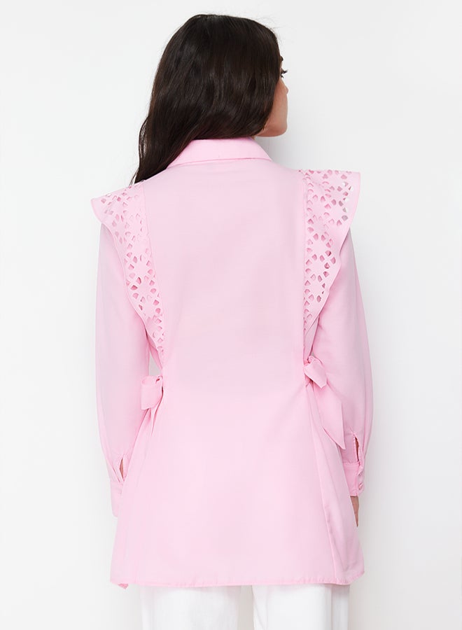 trendyol Light Pink Embroidered Cotton Woven Shirt TCTSS24TG00004 - Image 5