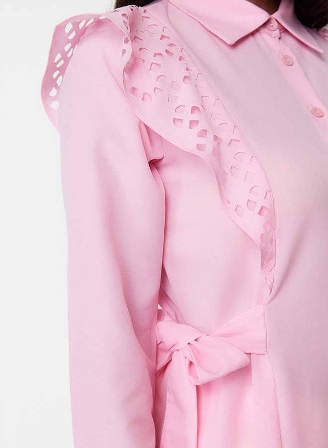trendyol Light Pink Embroidered Cotton Woven Shirt TCTSS24TG00004 - Image 4