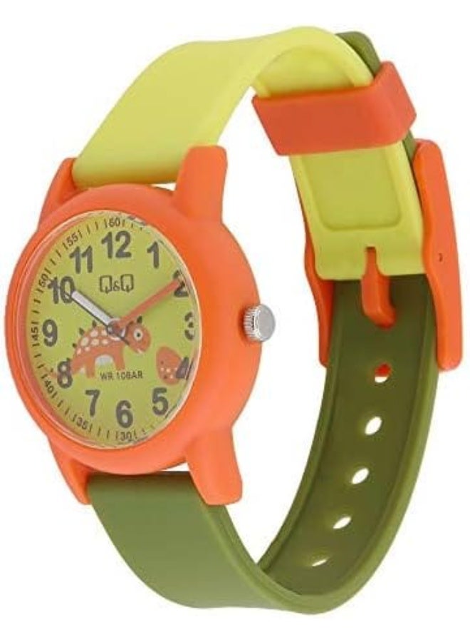 Q&Q Kids Unisex Analog Quartz Watch VS49J008Y - Orange & Green Dinosaur - Image 2