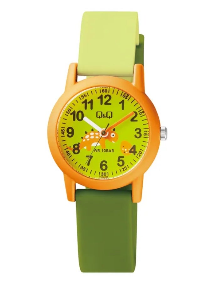 Q&Q Kids Unisex Analog Quartz Watch VS49J008Y - Orange & Green Dinosaur - Image 1