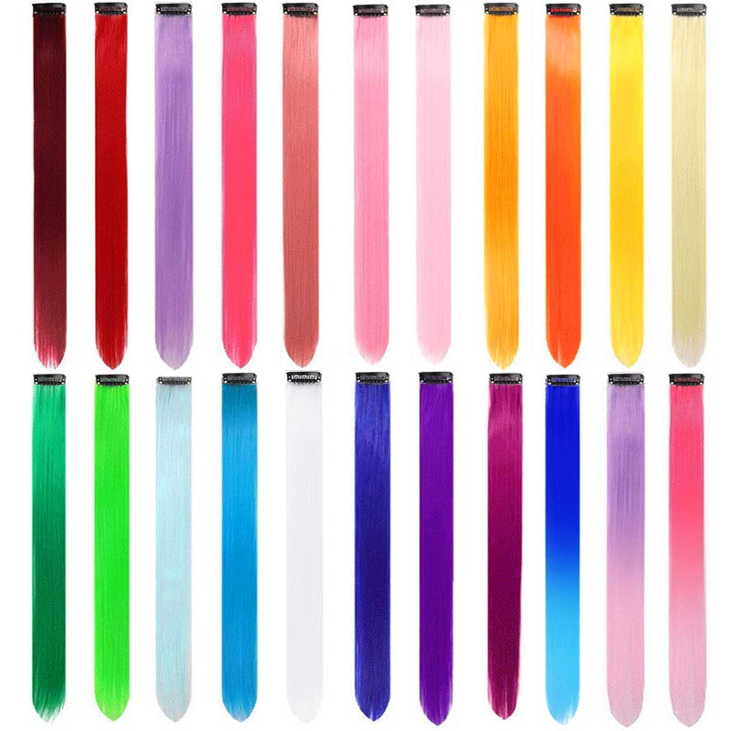 GPOVVIMX 22 PCS Colored Hair Extensions Clip in Party Highlights Colorful Extension for Kids Girls Synthetic Hairpiece Straight 22 inch