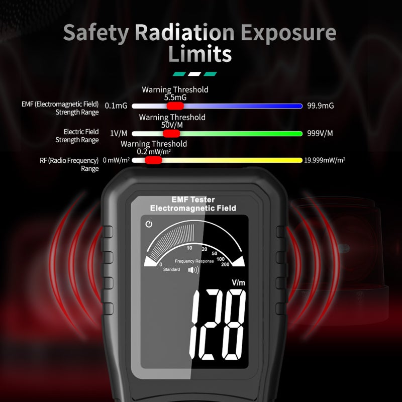 Rechargeable EMF Meter, 4-in-1 Electromagnetic Field Radiation Tester with Temperature & RF Measurement, LCD Display, Sound-Light Alert for Home and Professional Use - Image 2