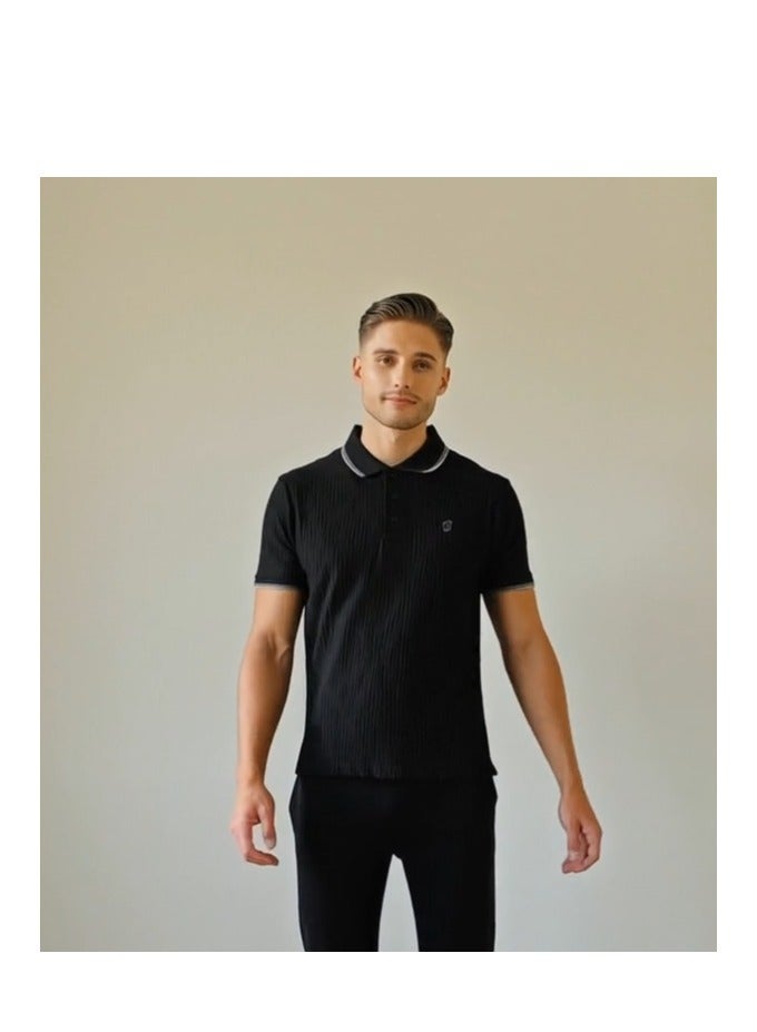 100% تيشيرت بولو رجالي فاخر بنقشة مميزة – تصميم كلاسيكي بأكمام قصيرة - Image 1