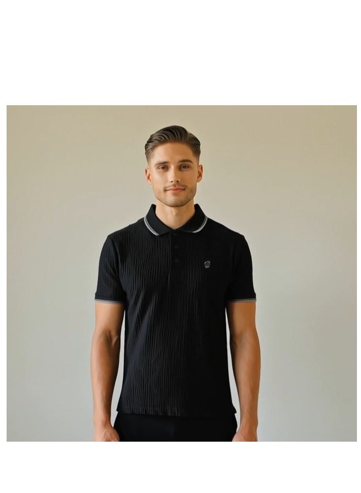 100% تيشيرت بولو رجالي فاخر بنقشة مميزة – تصميم كلاسيكي بأكمام قصيرة - Image 2