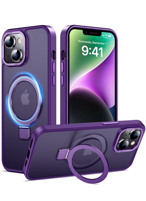 iPhone 14 Plus MagSafe Case with Magnetic Invisible Stand,【Full Shockproof Protection】Matte Back Phone Cover with Magnet Kickstand for Apple 14 Plus (2022)(Purple)