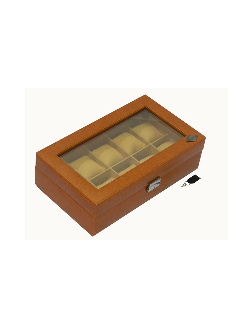 LAVERI LEATHER صندوق ساعات لافيري للرجال والنساء (10 فتحات) ، صندوق عرض ساعات من جلد PU الفاخر مع غطاء زجاجي كريستالي ، وسادة قابلة للإزالة - Image 3