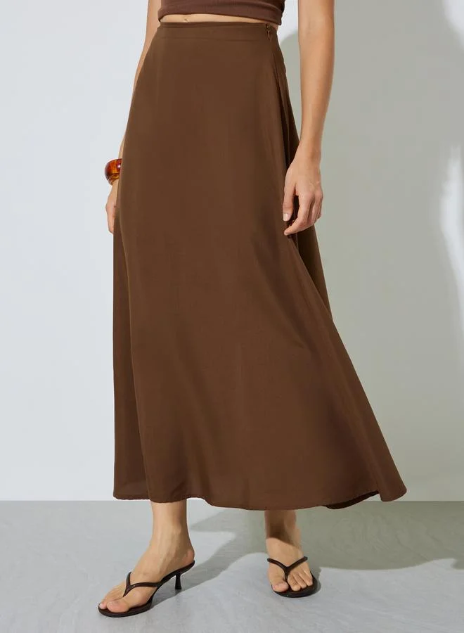 ستايلي Brown Solid A-Line Maxi Skirt