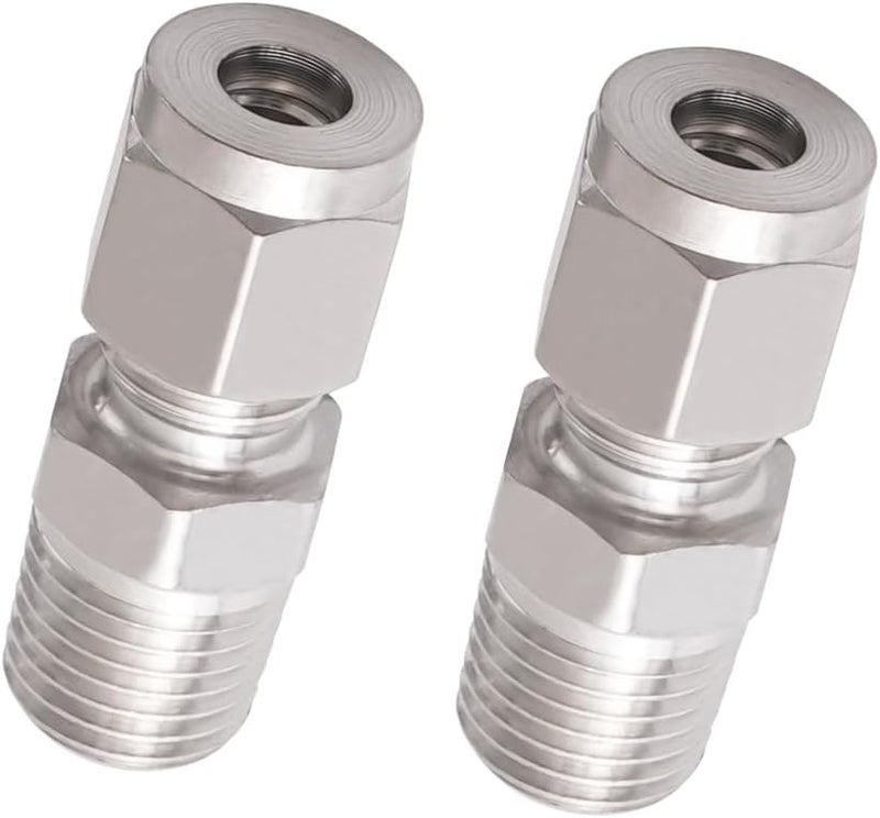 Horiznext Stainless Steel 304 Compression Fitting to connect 1/4 inch OD tube x 1/4 NPT Male thread Coupler, for brass copper stainless steel tubing (2 pcs) - Image 1