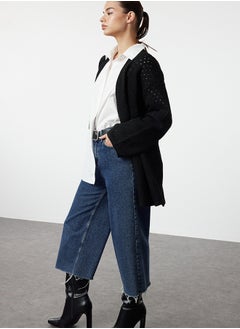 trendyol Black Oversize Midi Openwork/Hole Knitted Cardigan TWOAW24HI00331  - Image 2