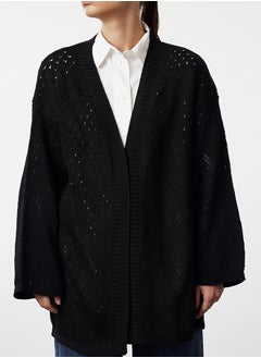 trendyol Black Oversize Midi Openwork/Hole Knitted Cardigan TWOAW24HI00331  - Image 3