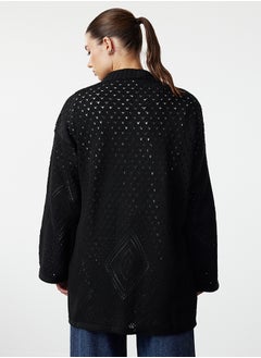 trendyol Black Oversize Midi Openwork/Hole Knitted Cardigan TWOAW24HI00331  - Image 5