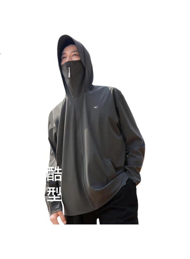 Vvc Men'S Fashion Summer Ice Silk Cool Feeling Sun Protection Short Jacket Shawl Outerwear Deep Gray Xl - Image 1