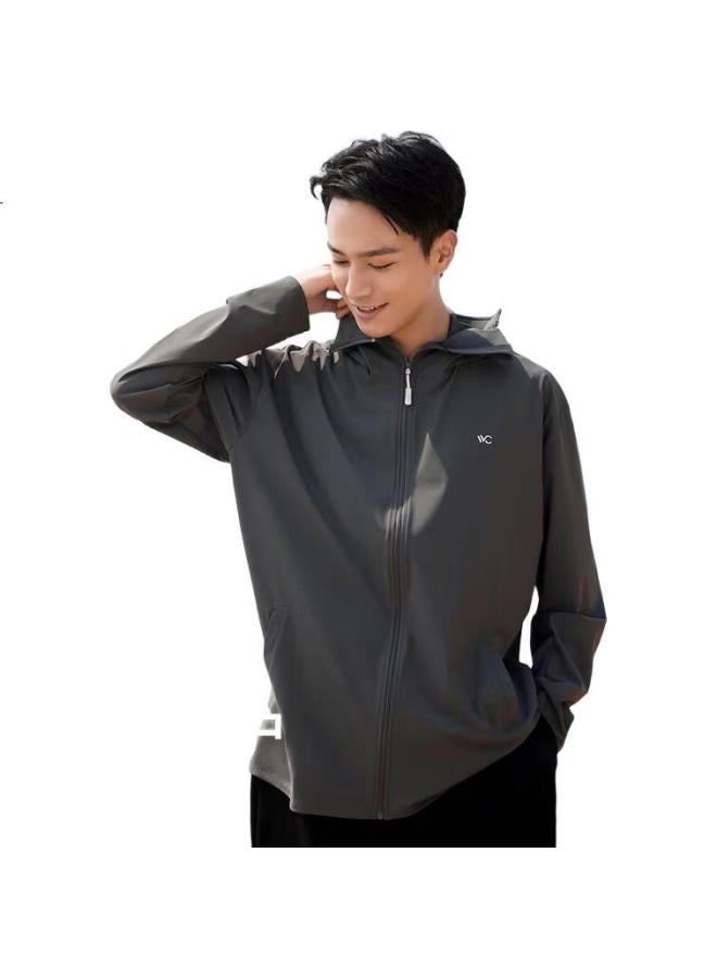 Vvc Men'S Fashion Summer Ice Silk Cool Feeling Sun Protection Short Jacket Shawl Outerwear Deep Gray Xl - Image 2