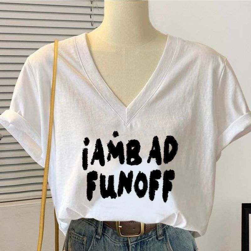 Summer 2026 Korean Style V-Neck White Short-Sleeve Women''s T-Shirt with Sweetheart Neckline, Large Size, Loose Fit, Slimming, High-End Feel Top - Image 4