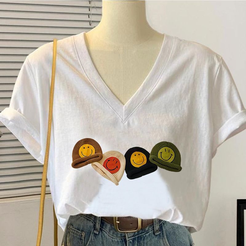 Summer 2026 Korean Style V-Neck White Short-Sleeve Women''s T-Shirt with Sweetheart Neckline, Large Size, Loose Fit, Slimming, High-End Feel Top - Image 2