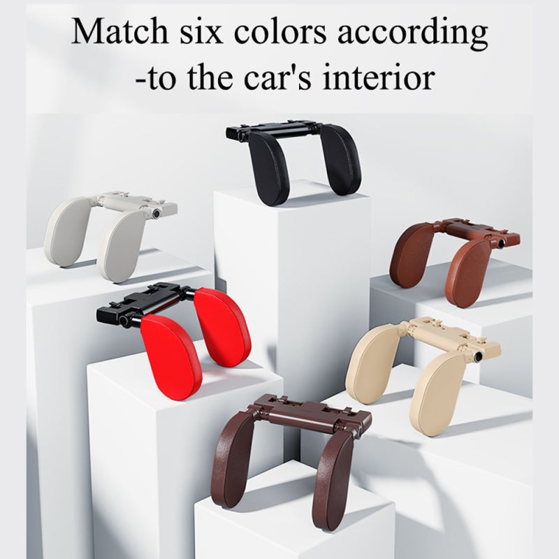 Car Seat Headrest: Beige Premium Leather & Memory Foam - Adjustable Side Support Customizable Width with Rear Hook for Car Travel Family Use - Image 2