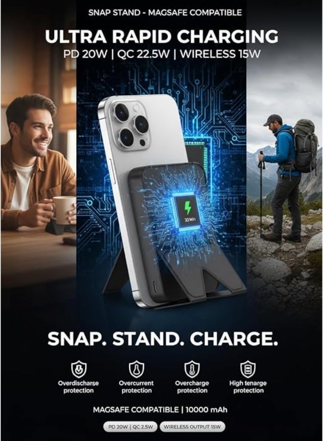 iSAFE Magnetic Stand Power Bank with Fast Charging, 10000mAh Portable Battery Pack for iPhone, Smartphones, iPhone17/17 Air/17 Pro/17 Pro Max, iPhone 16/15/14 Series(Black) - Image 4