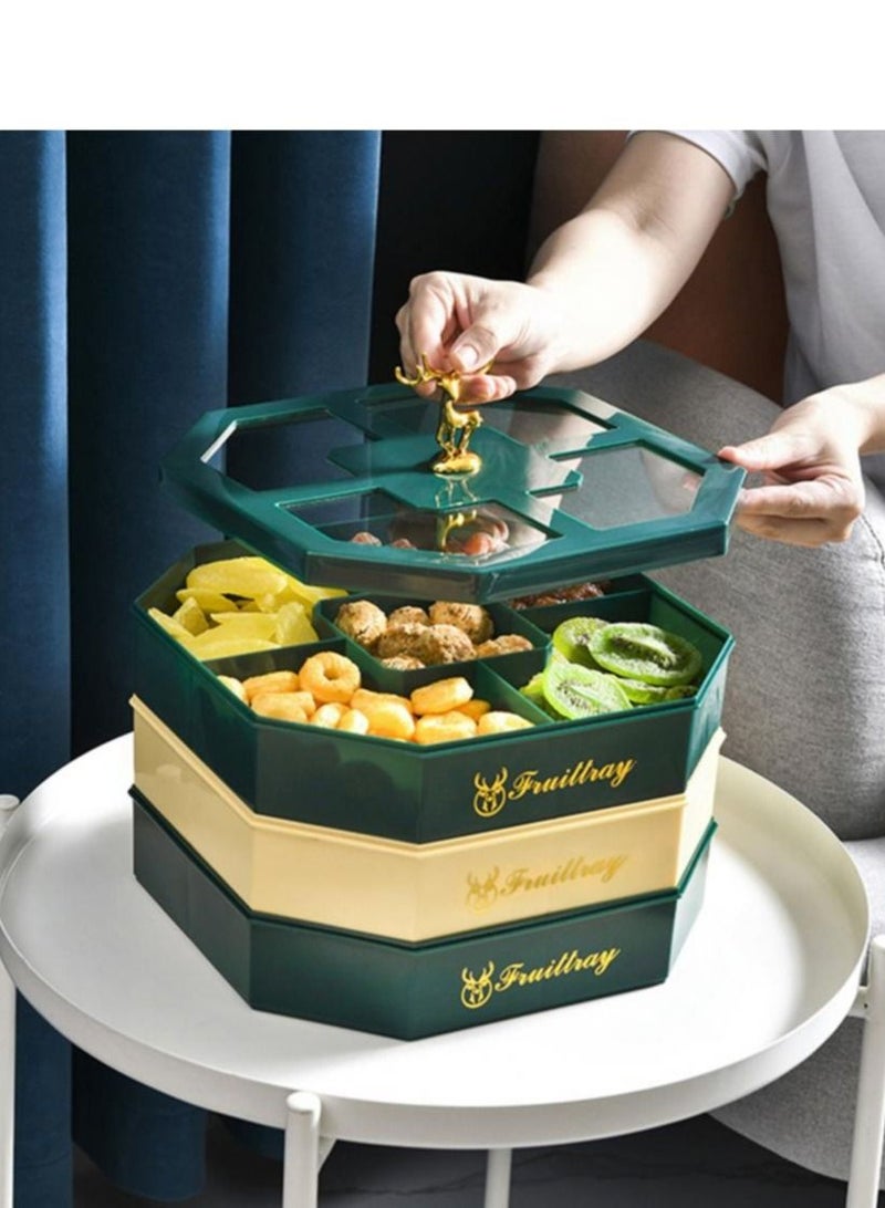 DARIYAH 3-Layer Decorative Fancy Cute Elf Food Grade Anti-fade 5- Grid Divided  Seeds, Candy, Dried Nuts, Melon, Snack, Fruit Tray With Dust Cover - Image 1