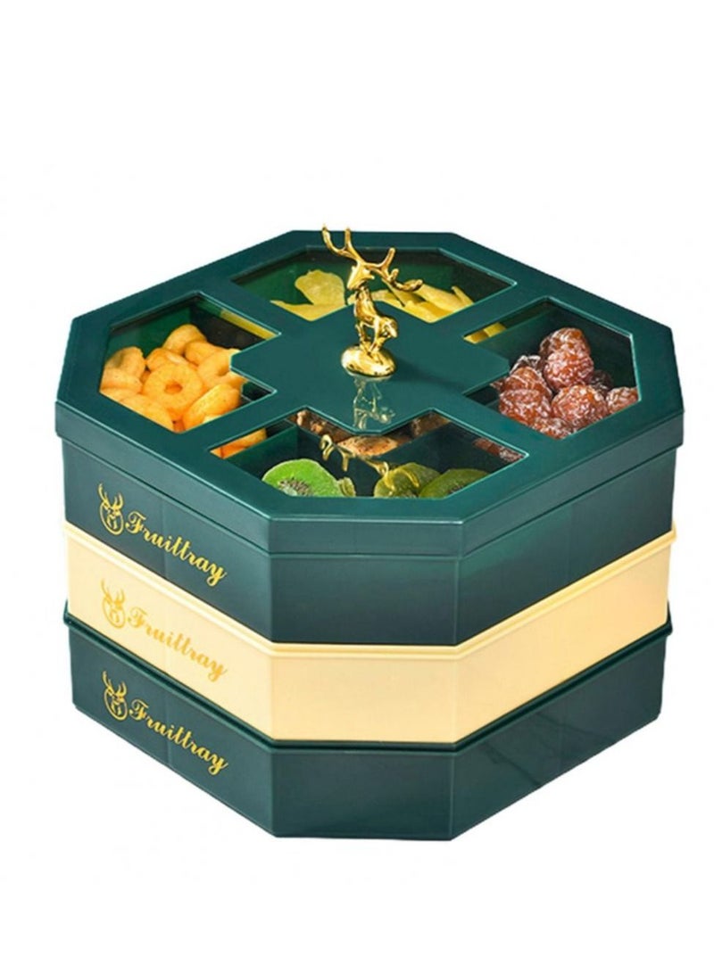 DARIYAH 3-Layer Decorative Fancy Cute Elf Food Grade Anti-fade 5- Grid Divided  Seeds, Candy, Dried Nuts, Melon, Snack, Fruit Tray With Dust Cover - Image 4