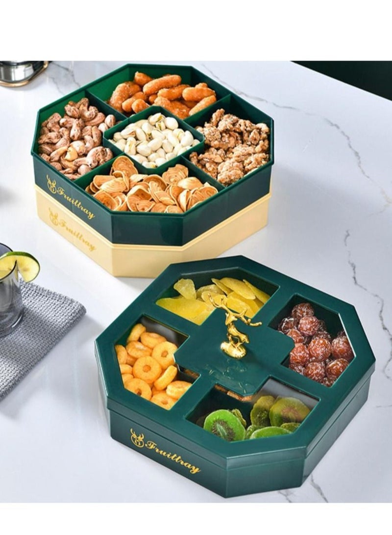 DARIYAH 3-Layer Decorative Fancy Cute Elf Food Grade Anti-fade 5- Grid Divided  Seeds, Candy, Dried Nuts, Melon, Snack, Fruit Tray With Dust Cover - Image 2