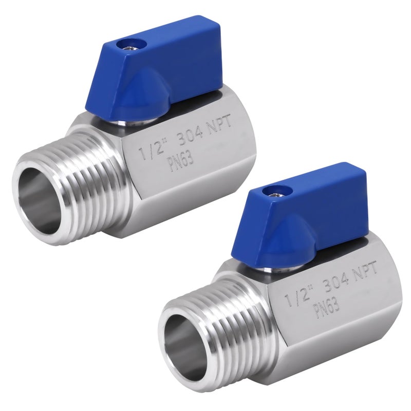 DERNORD 12 Inch Mini Ball Valve Stainless Steel Female x Male NPT Thread Shutoff Valve with Blue Handle Pack of 2 - Image 2