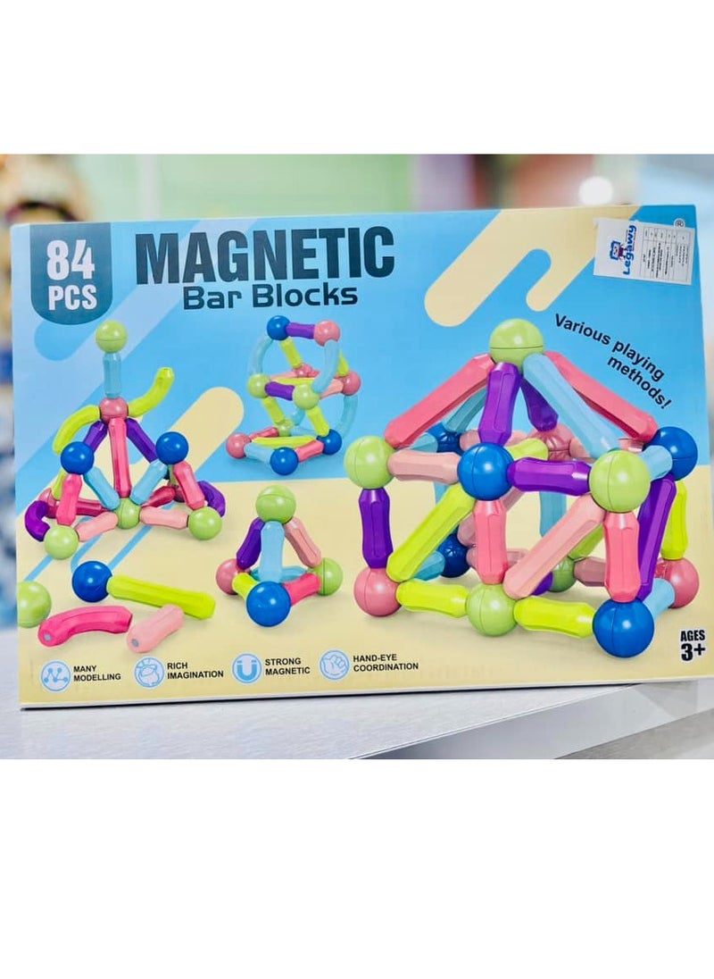 Generic - Magnetic Sticks Building Blocks Toy, 84-Piece Set of Colorful Magnetic Sticks and Balls, Strong Magnetic Design Makes It Easy to Assemble and Disassemble, Helps Develop Fine Motor Skills and Logical Thinking, Build 3D Shapes and Structures, Support Early Learning, Develop Creative Problem Solving Skills, Individual or Group Play, Perfect as an Educational Gift for Birthdays and Special Occasions - Image 1