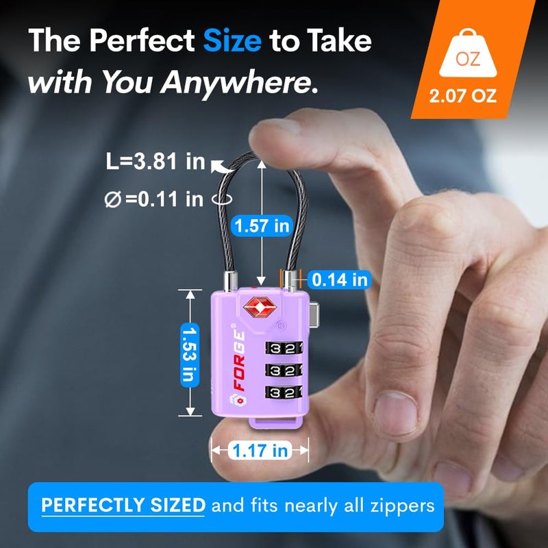 Forge Tsa Approved Luggage Locks  Re-Settable Combination With Alloy Body  Purple 4 Locks. - Image 3