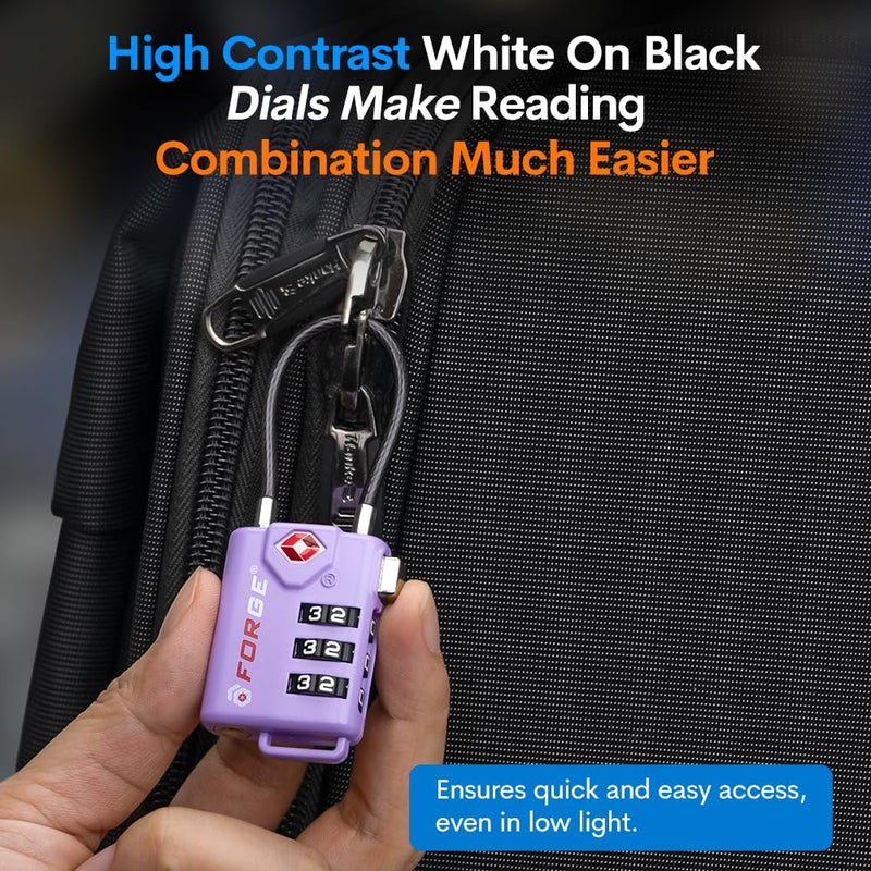 Forge Tsa Approved Luggage Locks  Re-Settable Combination With Alloy Body  Purple 4 Locks. - Image 4