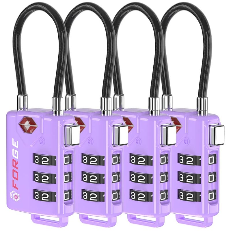 Forge Tsa Approved Luggage Locks  Re-Settable Combination With Alloy Body  Purple 4 Locks. - Image 1