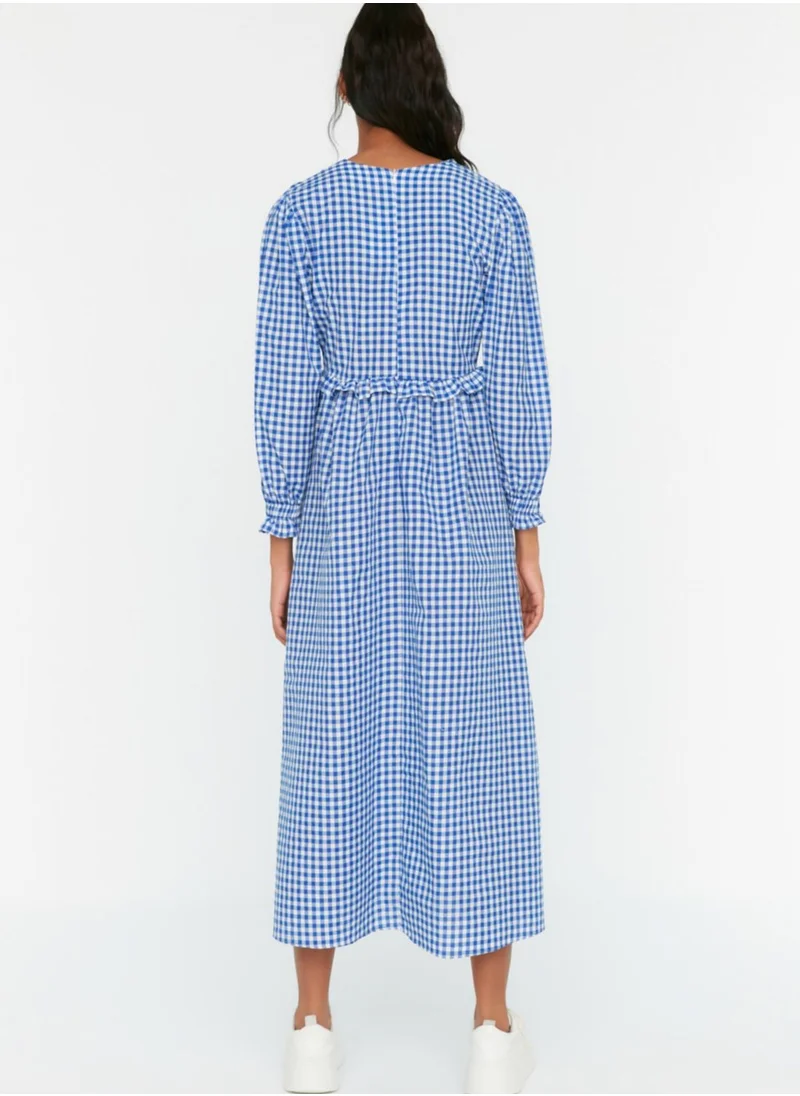 trendyol Checked Ruffle Detail Dress