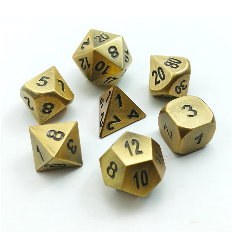 Bescon Brass Solid Metal Polyhedral DD Dice Set of 7 Copper Metal RPG Role Playing Game Dice 7pcs Set - Image 2