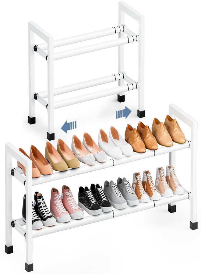 Mavivegue Expandable Shoe Rack, 2-Tier 19"-43.3" Adjustable Shoe Rack for Closet,Hall Entryway,Front Door,Garage, Sturdy Steel Space-Saving Rack, White - Image 1