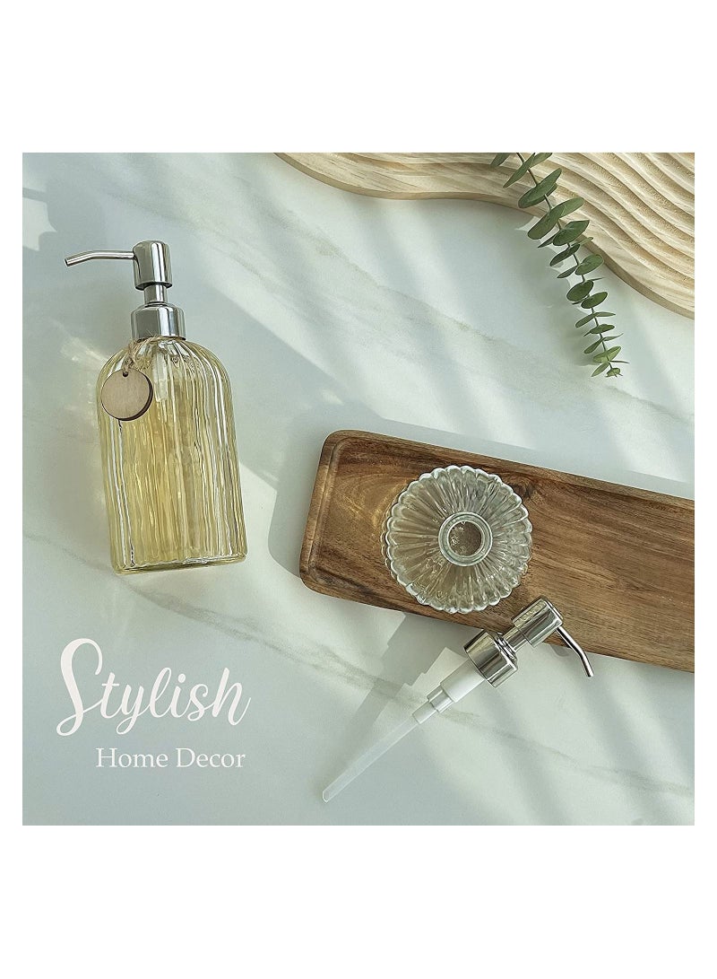 2PACK 18 Oz Glass Soap Dispenser with Rust Proof Stainless Steel Pump, Refillable Hand Vertical Stripe, Premium Bathroom for Kitchen & Bathroom. - Image 5