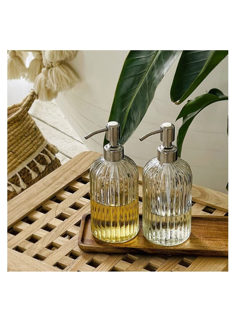 2PACK 18 Oz Glass Soap Dispenser with Rust Proof Stainless Steel Pump, Refillable Hand Vertical Stripe, Premium Bathroom for Kitchen & Bathroom. - Image 4