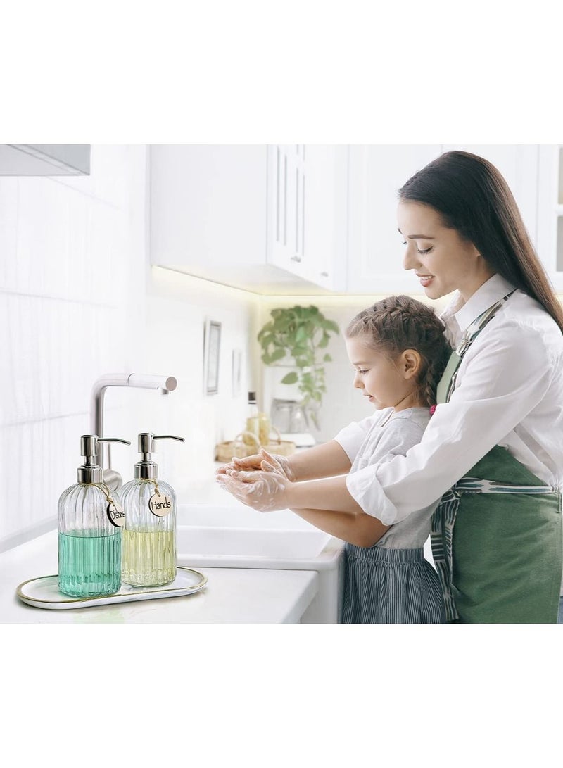 2PACK 18 Oz Glass Soap Dispenser with Rust Proof Stainless Steel Pump, Refillable Hand Vertical Stripe, Premium Bathroom for Kitchen & Bathroom. - Image 3