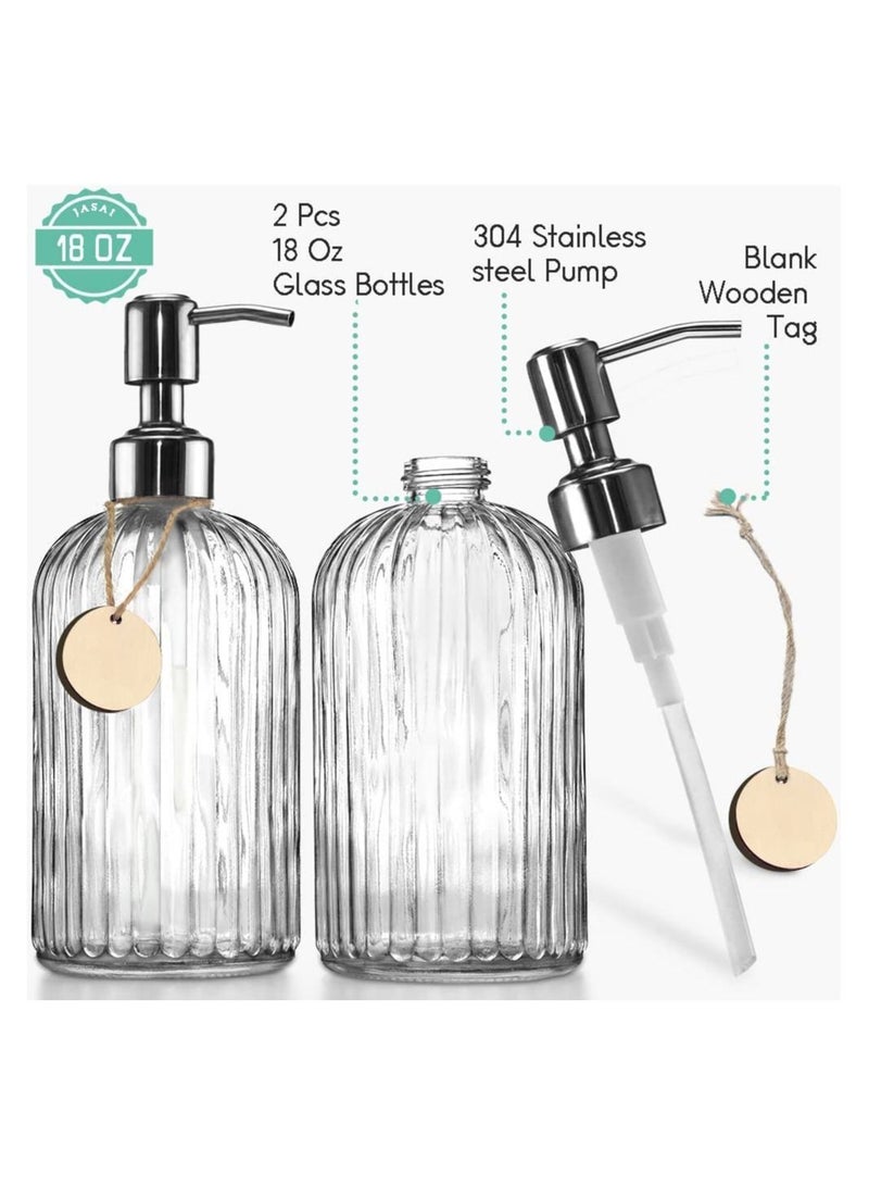 2PACK 18 Oz Glass Soap Dispenser with Rust Proof Stainless Steel Pump, Refillable Hand Vertical Stripe, Premium Bathroom for Kitchen & Bathroom. - Image 2