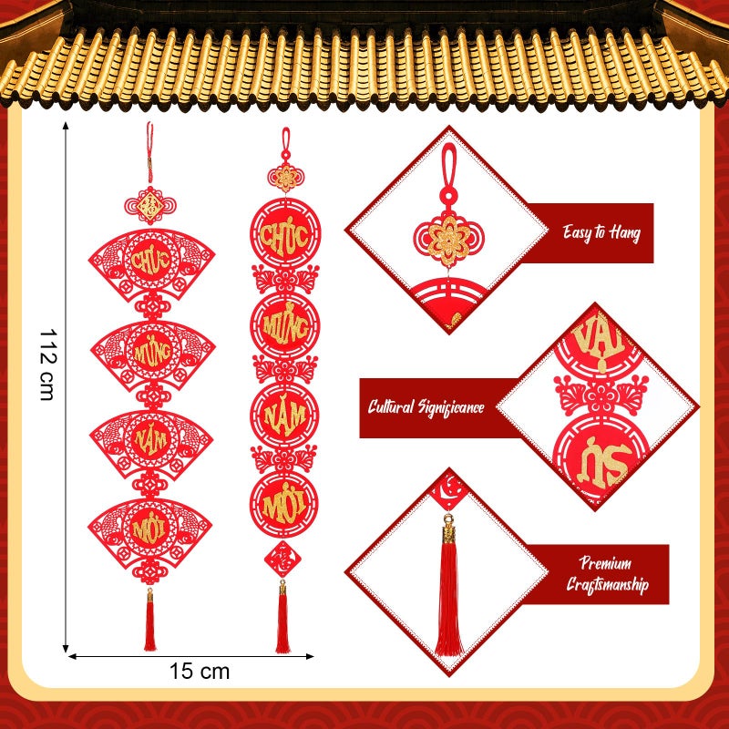 Vercraft 2 Set Vietnamese New Year Red Hanging Couplets 2026 Vietnamese Lunar New Year Decorations Spring Festival Banner Traditional Vietnam Door Sign(Traditional) - Image 2