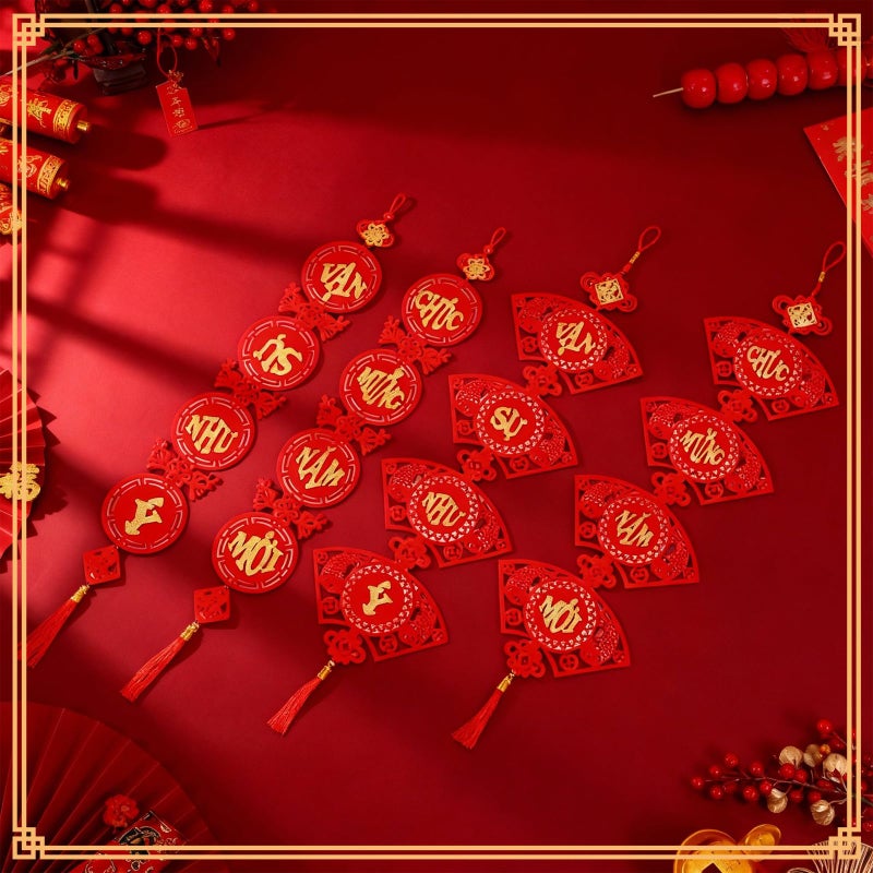Vercraft 2 Set Vietnamese New Year Red Hanging Couplets 2026 Vietnamese Lunar New Year Decorations Spring Festival Banner Traditional Vietnam Door Sign(Traditional) - Image 3