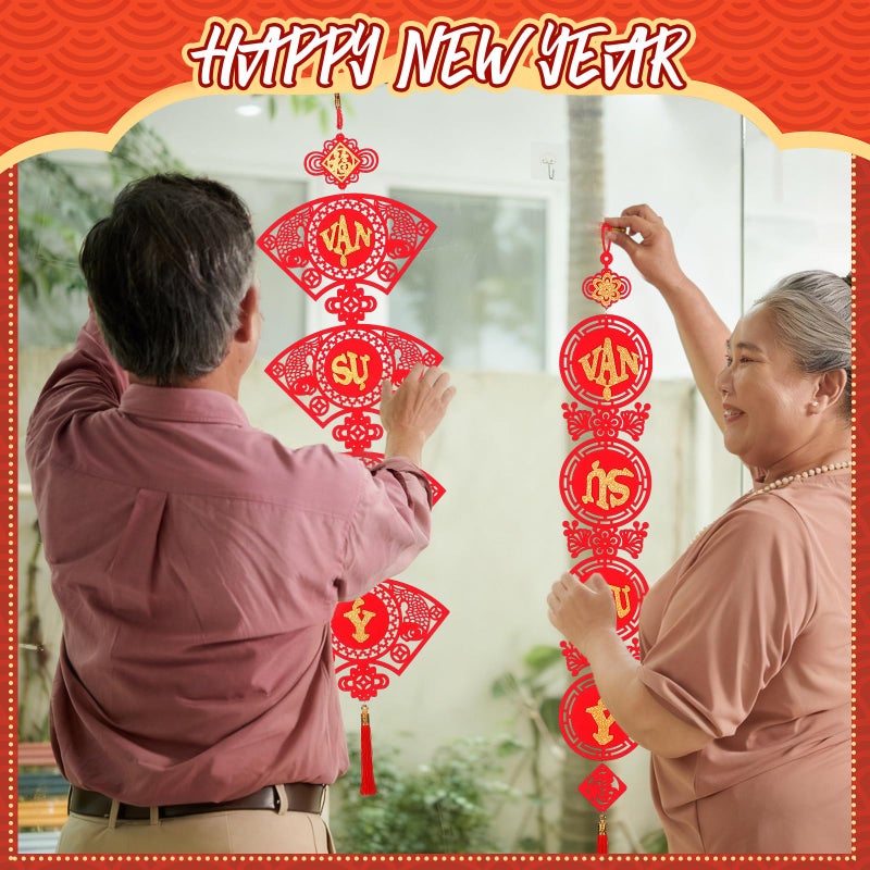 Vercraft 2 Set Vietnamese New Year Red Hanging Couplets 2026 Vietnamese Lunar New Year Decorations Spring Festival Banner Traditional Vietnam Door Sign(Traditional) - Image 4