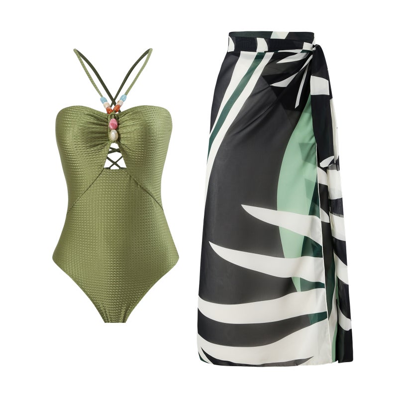 One-Piece Swimsuit Bikini Suit Bikini Conservative Belly-Covered Beach Skirt Chiffon Wrap Skirt Spring Swimsuit - Image 2