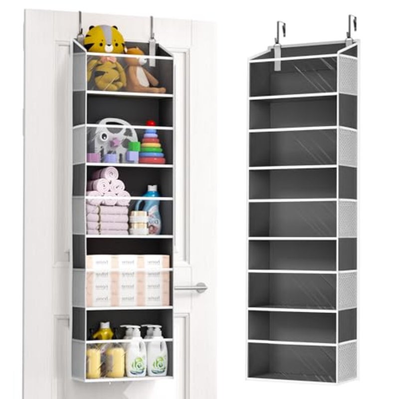 1-Pack Over Door Organizer with 5 Large Pockets 10 Mesh Side Pockets, 44 lbs Weight Capacity Hanging Storage Organizer with for Bedroom Bathroom, RV - Image 1