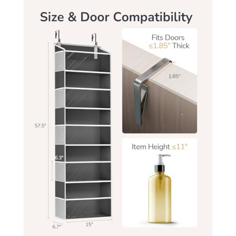 1-Pack Over Door Organizer with 5 Large Pockets 10 Mesh Side Pockets, 44 lbs Weight Capacity Hanging Storage Organizer with for Bedroom Bathroom, RV - Image 2
