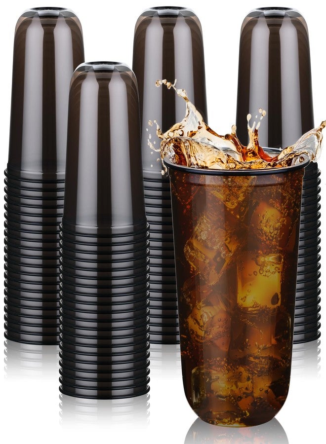 KesaPlan 50 Pcs Black Plastic Cups, 16oz Disposable Stemless Wine Glasses for Cocktail Cute Clear Cocktail Wine Glasses Black Party Cups for Meeting Wedding Halloween Holiday Party - Image 1