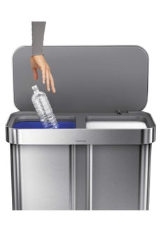 simplehuman 58 Liter / 15.3 Gallon Rectangular Hands-Free Dual Compartment Recycling Kitchen Step Trash Can with Soft-Close Lid, Brushed Stainless Steel  - Image 2