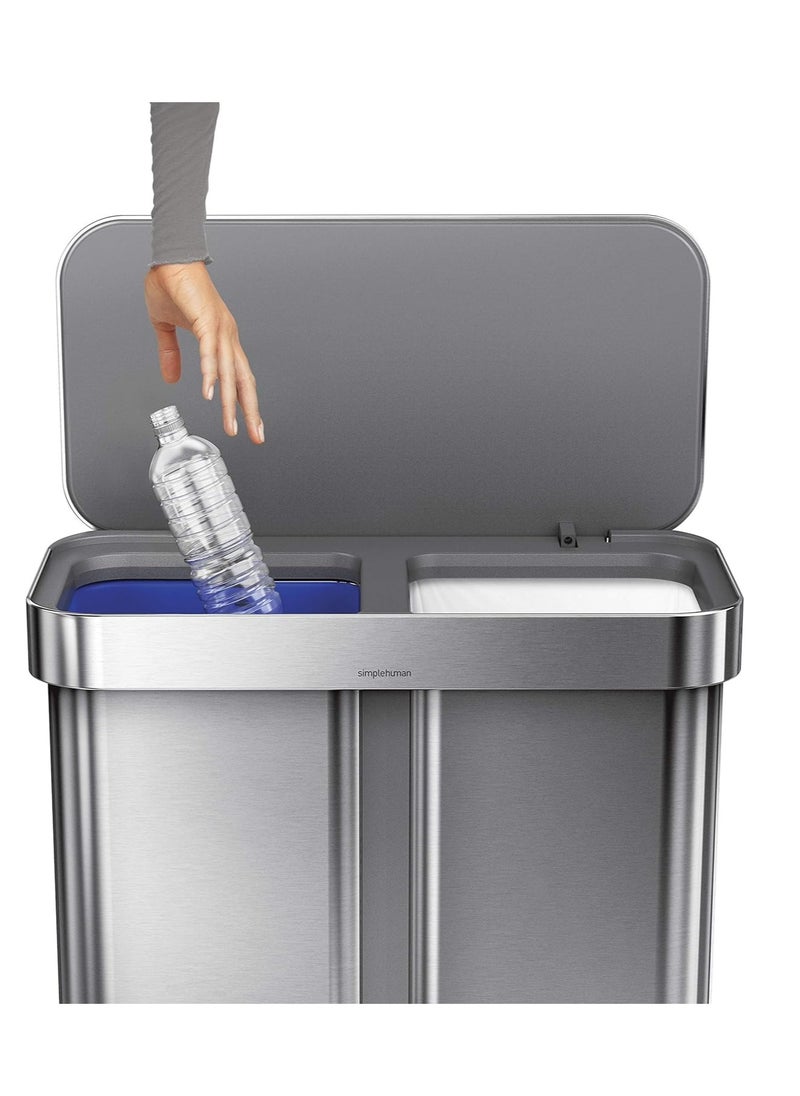 simplehuman 58 Liter / 15.3 Gallon Rectangular Hands-Free Dual Compartment Recycling Kitchen Step Trash Can with Soft-Close Lid, Brushed Stainless Steel  - Image 2