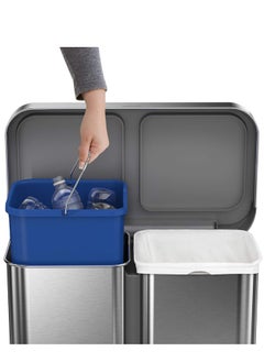 simplehuman 58 Liter / 15.3 Gallon Rectangular Hands-Free Dual Compartment Recycling Kitchen Step Trash Can with Soft-Close Lid, Brushed Stainless Steel  - Image 3