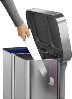 simplehuman 58 Liter / 15.3 Gallon Rectangular Hands-Free Dual Compartment Recycling Kitchen Step Trash Can with Soft-Close Lid, Brushed Stainless Steel  - Image 5