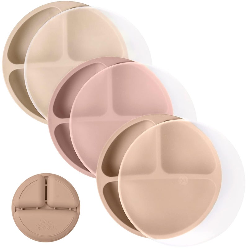 WeeSprout Silicone Plates with Lids for Babies & Toddlers (3 Pack) 100% Food-Grade Dishes for Self Feeding, Divided Design & Raised Edges for Picky Eaters, Dishwasher & Microwave Safe Weaning Supplies - Image 1